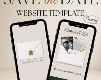 Elegant Wedding Save the Date Website Template, Interactive Envelope Digital Invite (Canva)