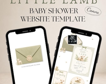Little Lamb Baby Shower Website Template, Editable Canva Invitation (Digital)