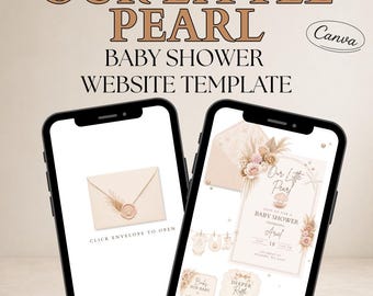 Our Little Pearl Baby Shower Website Template, Editable Canva Invite, Coastal Baby Shower Website, Pearl Theme Digital Invitation