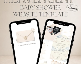 Heaven Sent Baby Shower Website Template, Canva Baby Shower Invitation, Editable Digital Invite, Cloud Baby Shower, Neutral Baby Shower