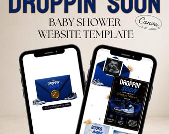 Droppin’ Soon Baby Shower Website Template, Sneaker Baby Shower Invitation, Editable Canva Digital Invite, Interactive Baby Shower Website