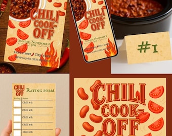 Chili Cook-Off Bundle | Editable Invite, Rating Cards & Name Cards | Printable Competition Kit