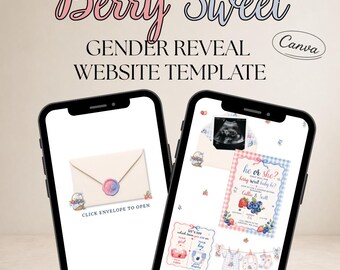 Berry Sweet Gender Reveal Website Template, Canva Editable Gender Reveal Invitation, Digital Invite, Strawberry Blueberry Theme