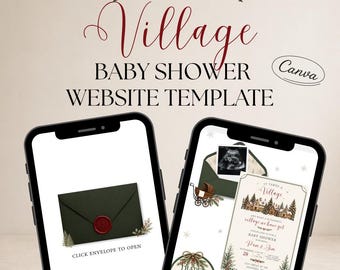 It Takes a Village Christmas Baby Shower Website Template | Winter Village Canva Invite (Digital Download)