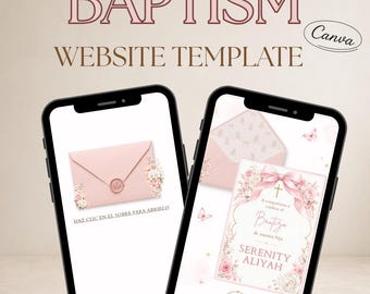 Pink Floral Baptism Website Invitation Template, Spanish Bautizo Invite (Digital)