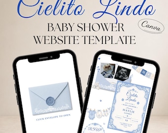 Cielito Lindo Mexican Baby Shower Website Template, Blue Floral Invite (Digital Download)