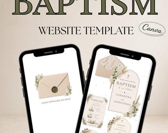 Website-Vorlage für katholische Taufe, bearbeitbare Canva-Taufeinladung, digitale mobile Einladung, Website-Vorlage für die Taufe
