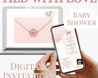 Tied With Love Baby Shower Invitation | Pink Bow Digital Website (Digital Download)