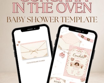 Editable Baby Shower Invitation Template | Pink Gingham, Fiesta Theme (Digital Download)