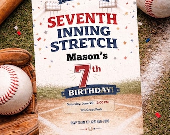 Seventh Inning Stretch Baseball Birthday Invitation (Digital Download)