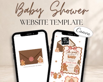 Gingerbread Baby Shower Digital Invitation | Canva Website Template | Oh Snap Baby Invite | Editable RSVP & Registry Invite