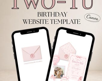 Two-Tu Geburtstag Website Vorlage, Ballerina Geburtstag Website, einladen zum 2.Geburtstag, Pink Ballett Party Website, bearbeitbare Geburtstagseinladung