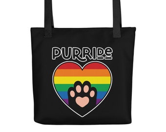 PURRide rainbow cat paw All-over Print Shoulder Tote Bag, Pride month bag, Rainbow Shopping bag, LGBT everyday bag, gift idea for cat lovers