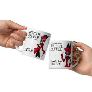 Alastor Funny Mug, Before Coffee.. Susan! After coffee.. Ready for this Hell!, Alastor Radio Demon tea cup, Hazbin hotel fan, birthday Gift