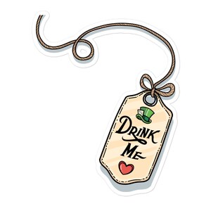 Adesivo bevimi drink me Alice nel paese delle meraviglie, adesivo cappellaio matto, bustina tè sticker, idea regalo adesivi tazze bicchieri