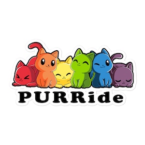 Adesivo PURRide gatti arcobaleno, sticker celebrazione mese del Pride, adesivi vinili amanti gatti, adesivo gatti bandiera arcobaleno LGBT
