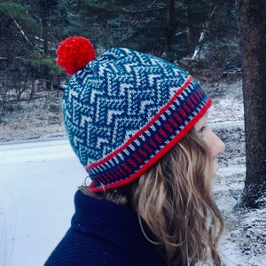 Knitting Pattern Mosaic Hat Adult Sport Weight Instant Download APICES
