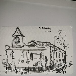 Pièce originale irish cottage antrim aquarelle stylo et encre d'artiste local matériaux de haute qualité peinture oeuvre d'art carte postale. sans cadre
