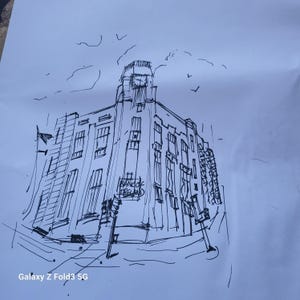 Original Stück von Beltz 'bank of Irland Aquarell Stift und Tinte lokalen Künstler hochwertige Materialien Malerei Kunstwerk Postkarte. ungerahmt