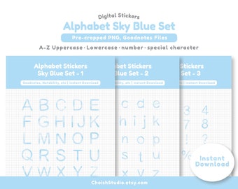 Digital Alphabet Sky-Blue Stickers Journal Stickers For ipad goodnotes, notability, Instant Download, PNG digital Stickers