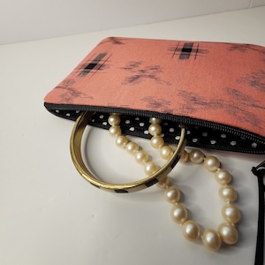 Trousses de maquillage uniques pour sac à main, trousse à cosmétiques rose saumon pour femme, pochette kimono en laine recyclée pour serviettes, cadeau de 7e anniversaire pour elle, voyage