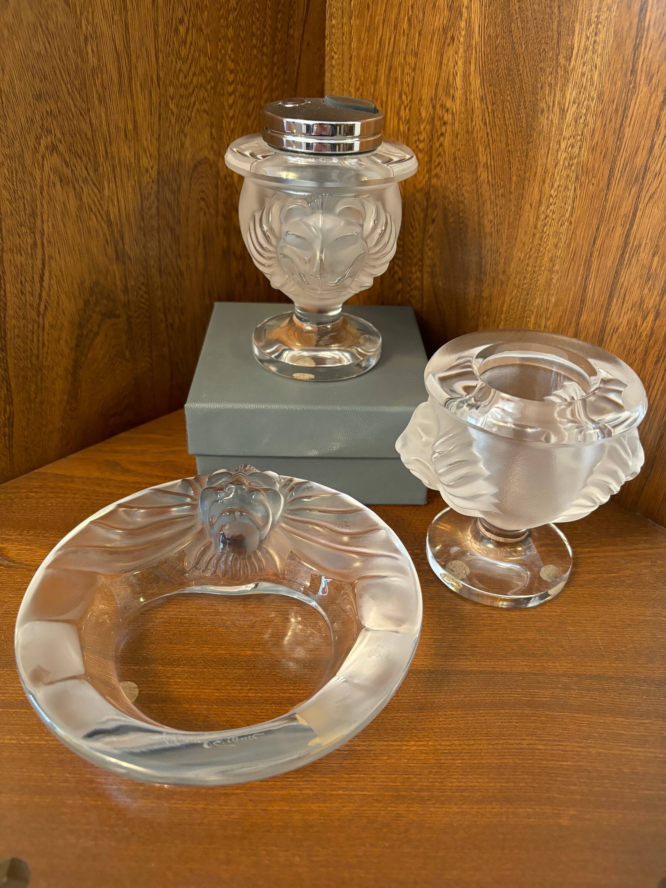 Lalique Crystal ラリック ライオン ヘッド 灰皿 未使用 美品 Lalique