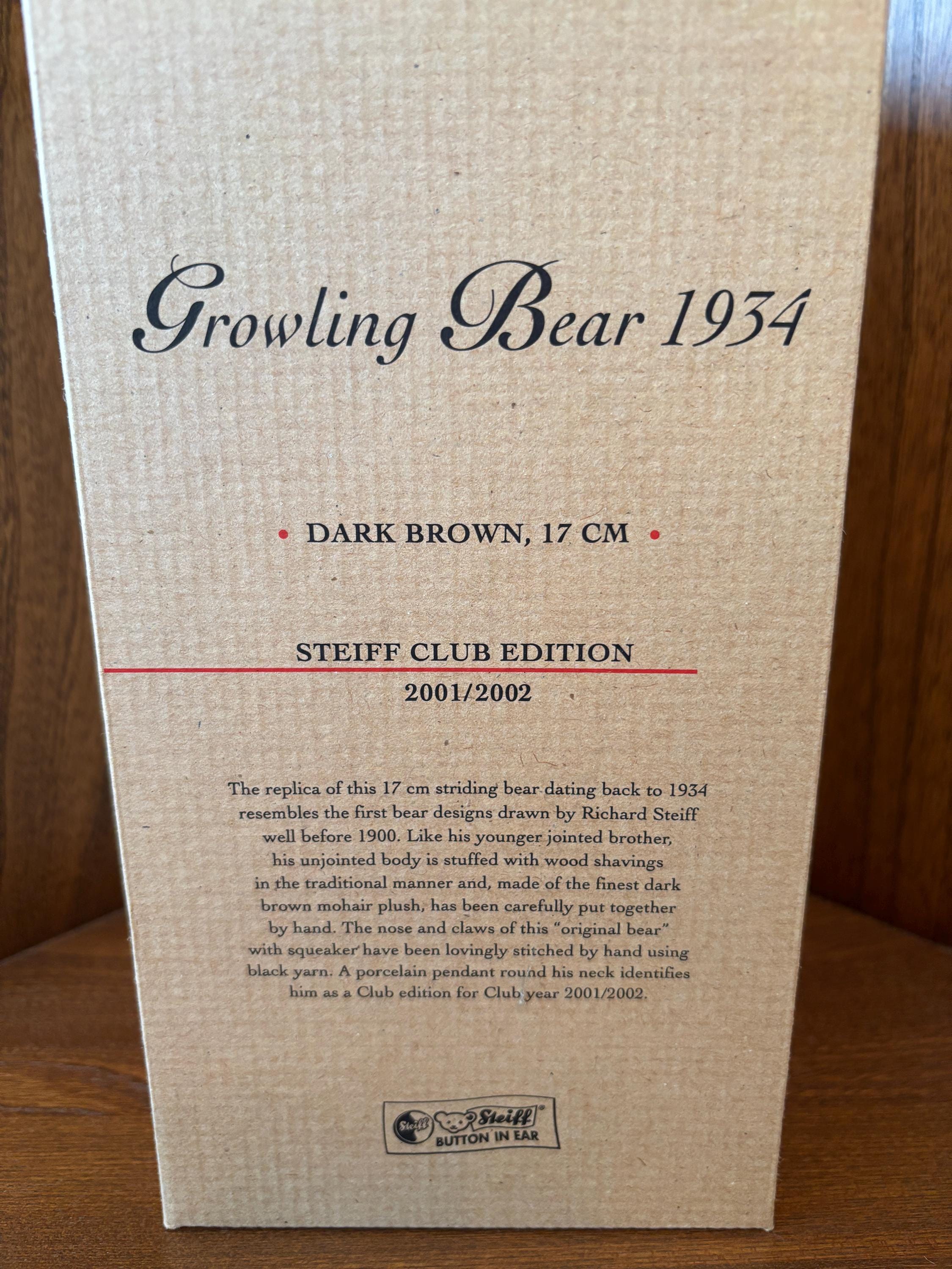 Steiff Growling Bear 1934 Collectors Club Brummbar 2001 EAN 420252