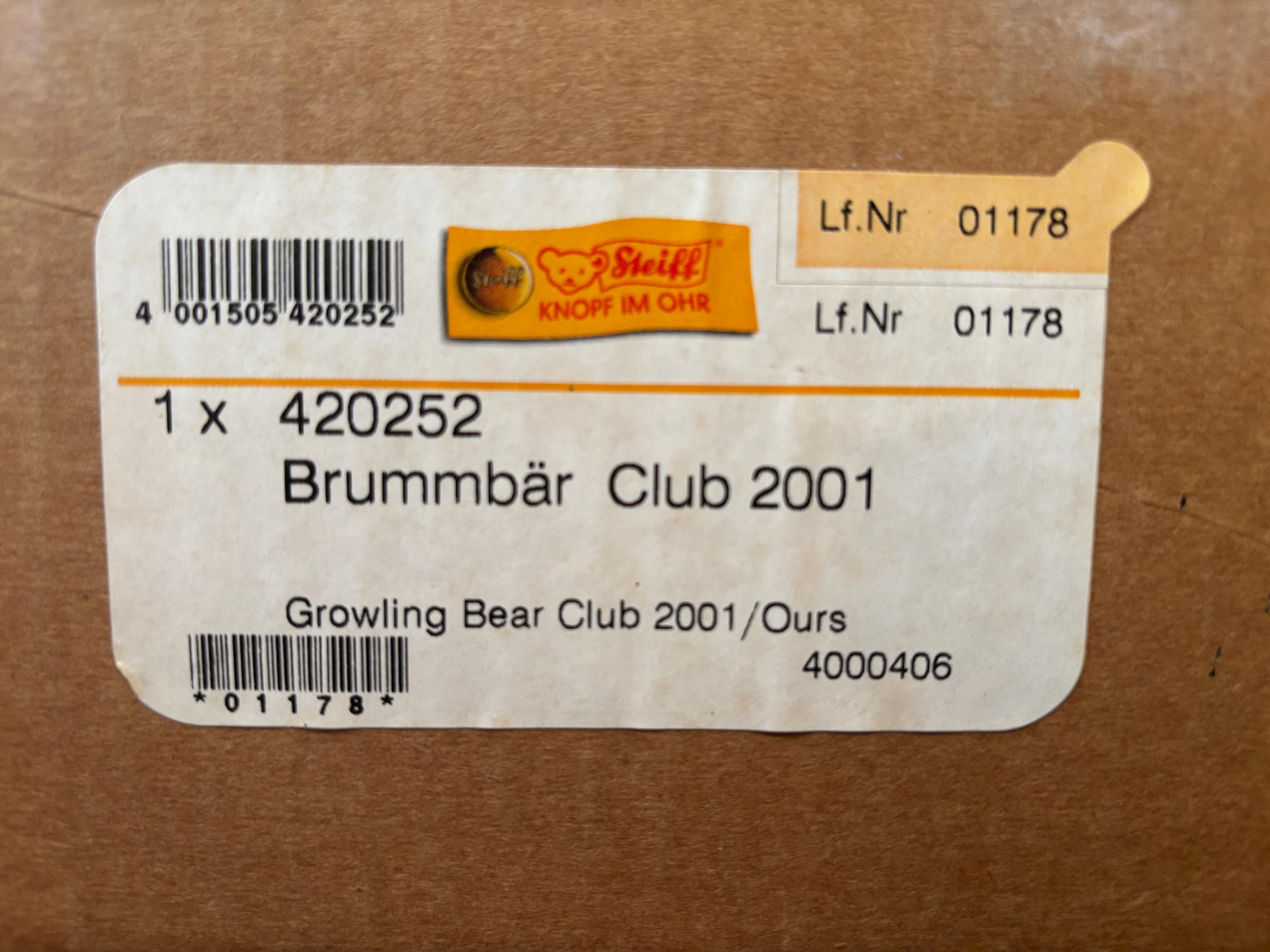 Steiff Growling Bear 1934 Collectors Club Brummbar 2001 EAN 420252