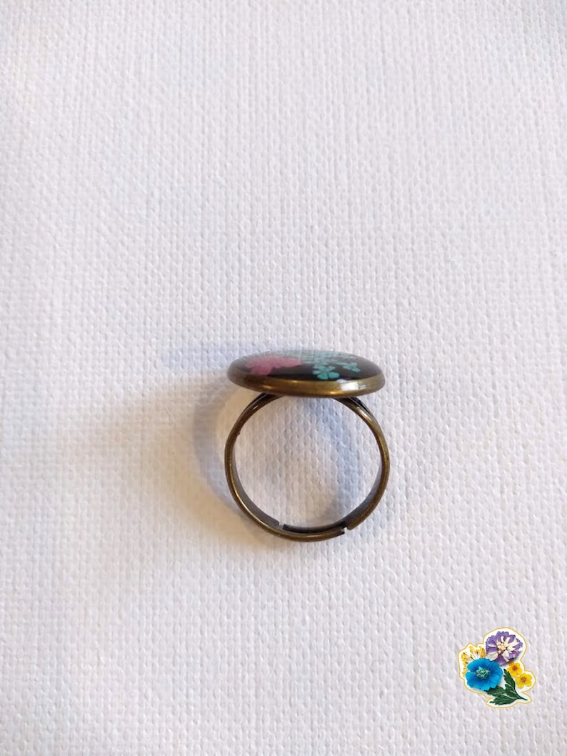 Light Blue and Red Adjustable Flower Ring