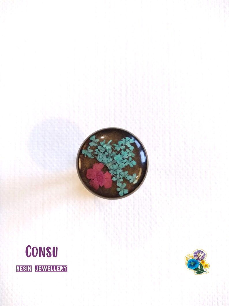 Light Blue and Red Adjustable Flower Ring