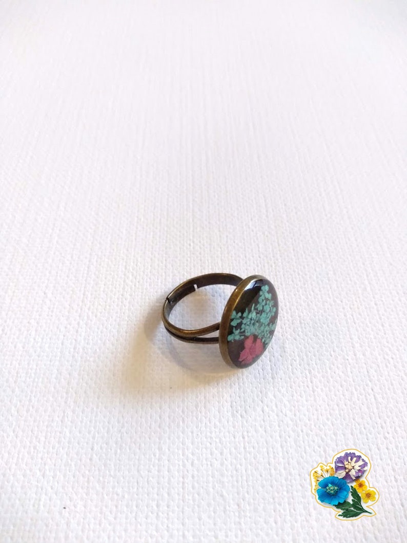 Light Blue and Red Adjustable Flower Ring
