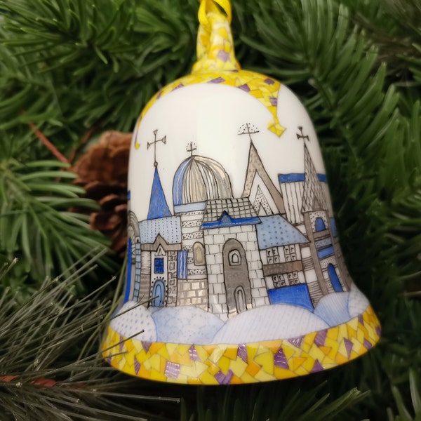 Weihnachtsglocke -handbemalt- ausgefallene Glocke mit viel Glanzplatin, Unikat