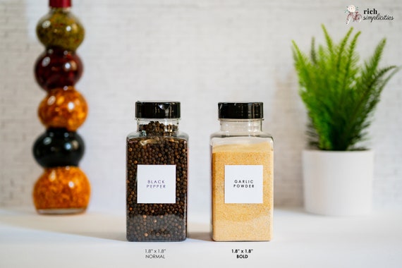 Custom Spice Jar Labels - Minimalist Pantry Stickers - Waterproof & Oil-Resistant - Preprinted or Personalized Kitchen Labels