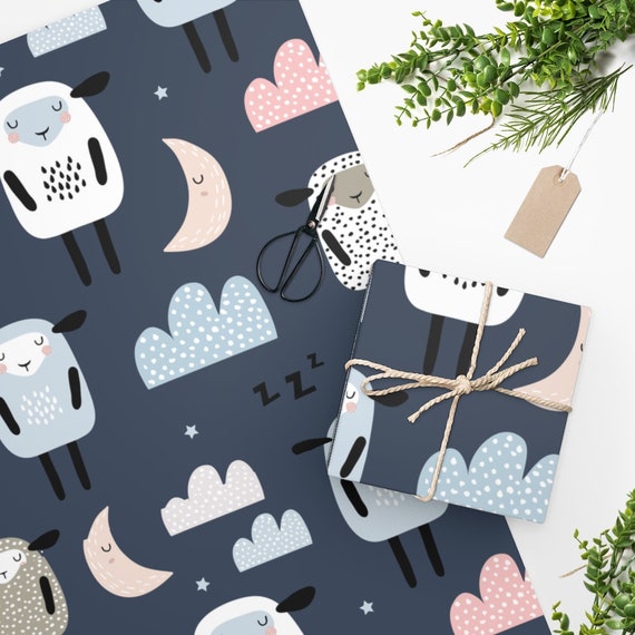 Baby Night Time Lamb Navy Wrapping Paper All Occasion 