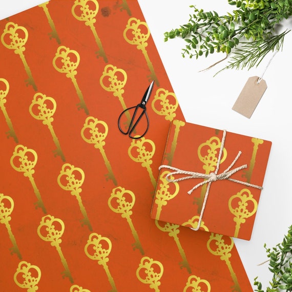 Golden Key Orange Wrapping Paper, All Occasion Wrapping Paper, Birthday,  Musician Wrapping Paper 