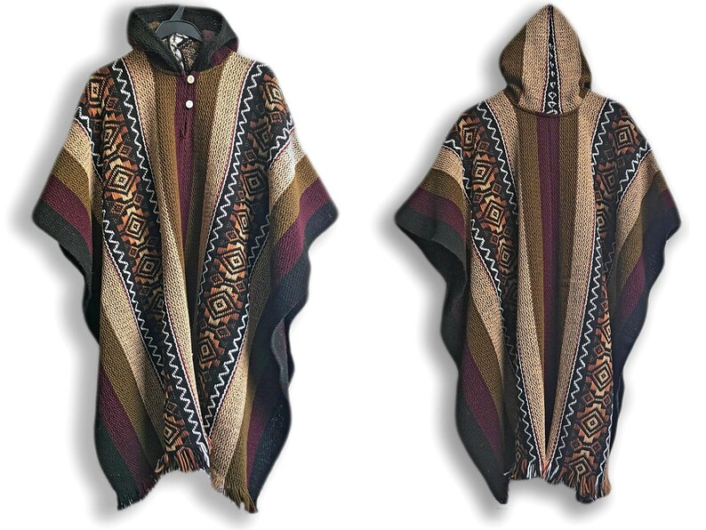 ALPACA Llama Wool Poncho: Lightweight Handmade in Ecuador Boho Hooded Poncho Unisex