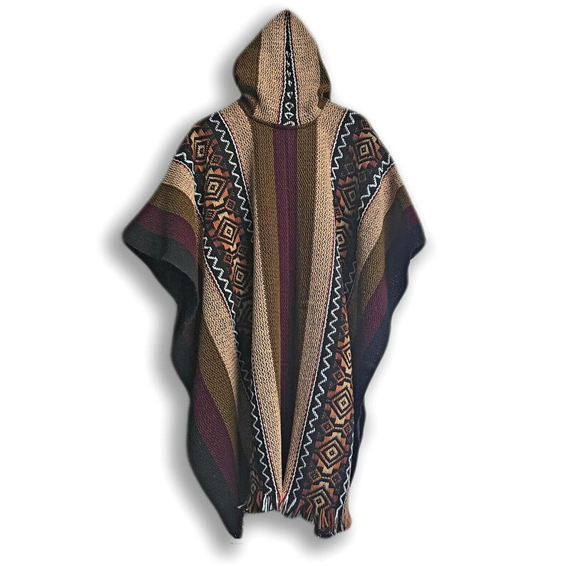 ALPACA Llama Wool Poncho: Lightweight Handmade in Ecuador Boho Hooded Poncho Unisex