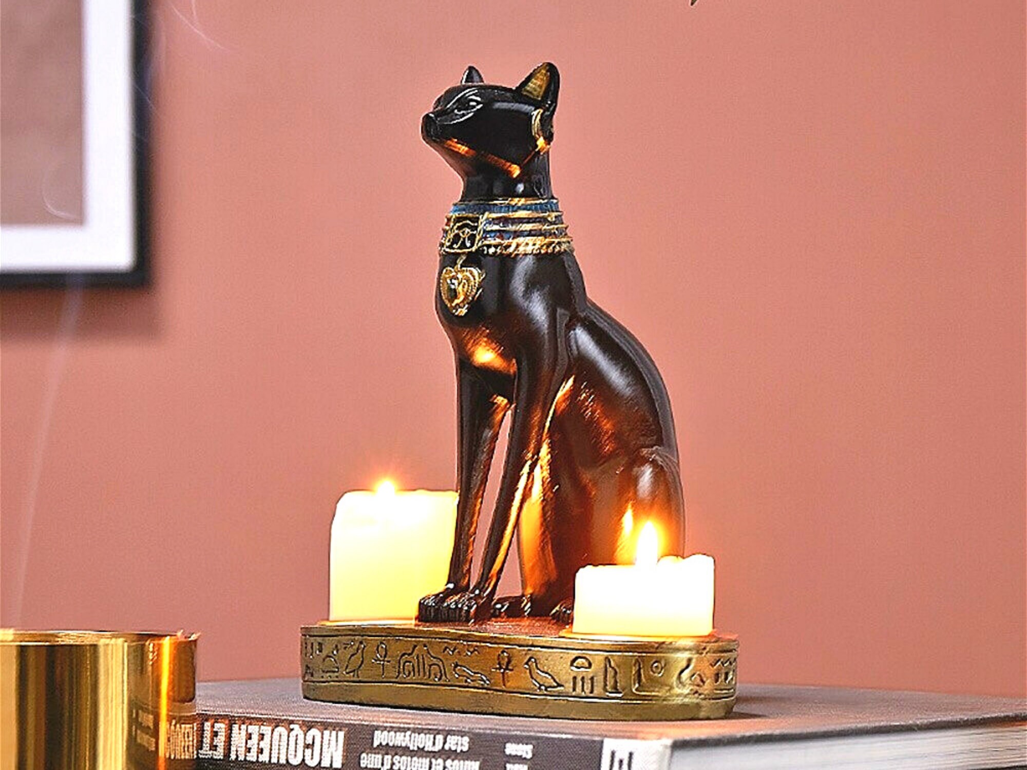 Regal Resin Cat Candle Holder. Black and Gold artistic two Etsy