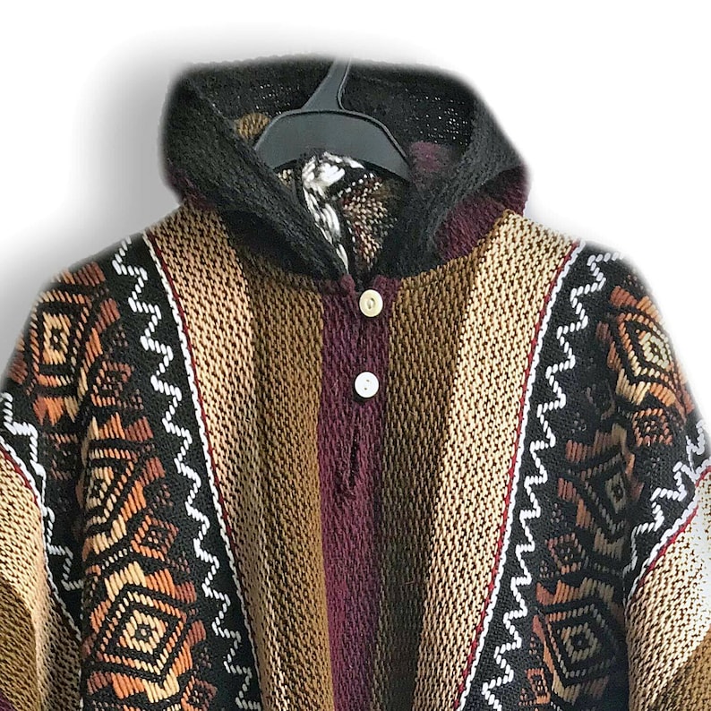 ALPACA Llama Wool Poncho: Lightweight Handmade in Ecuador Boho Hooded Poncho Unisex