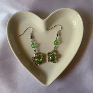 indie green flower earrings | cute, dangle earrings | gift