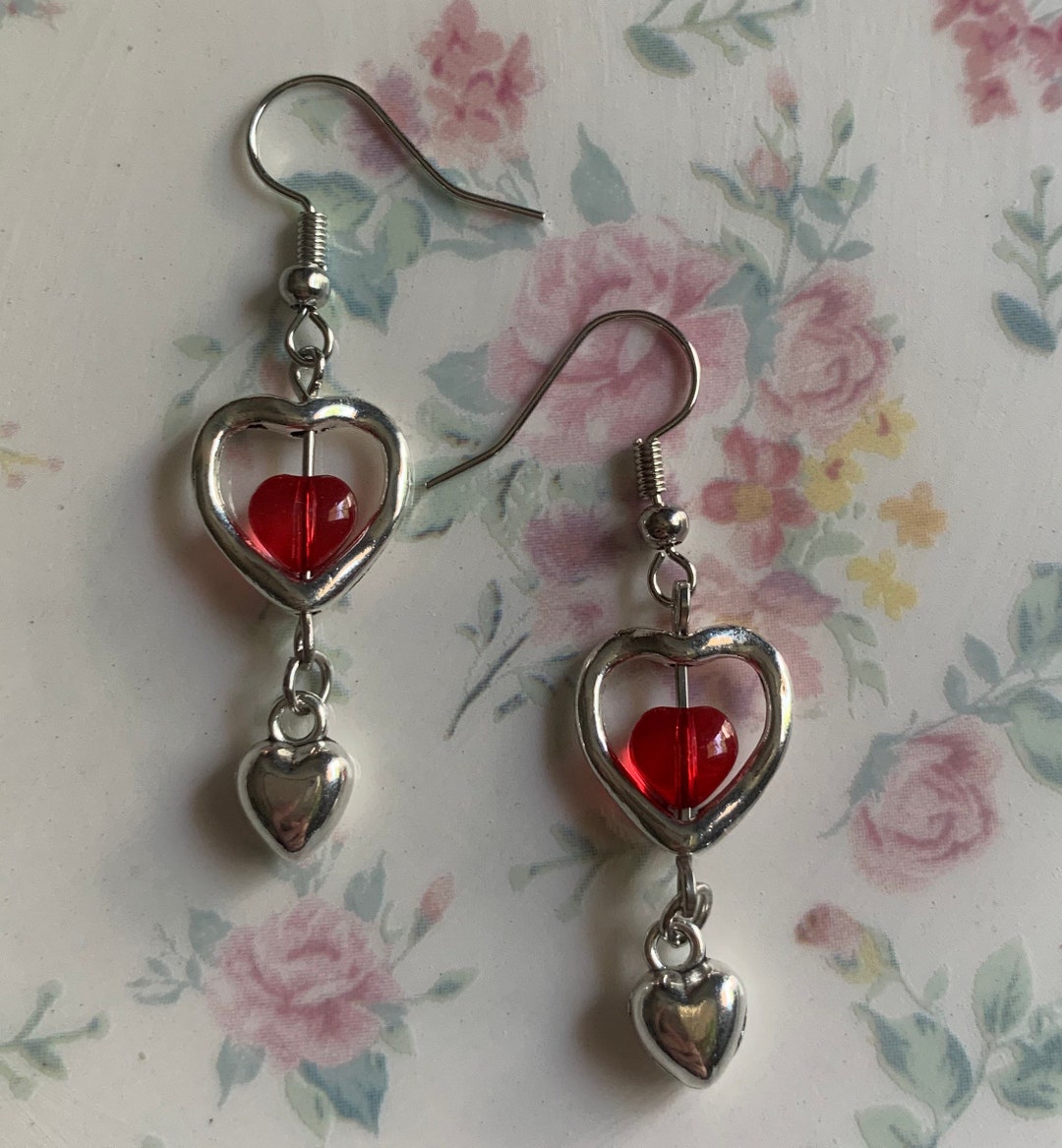 Attaboy Red Heart Dangle Earrings - Etsy