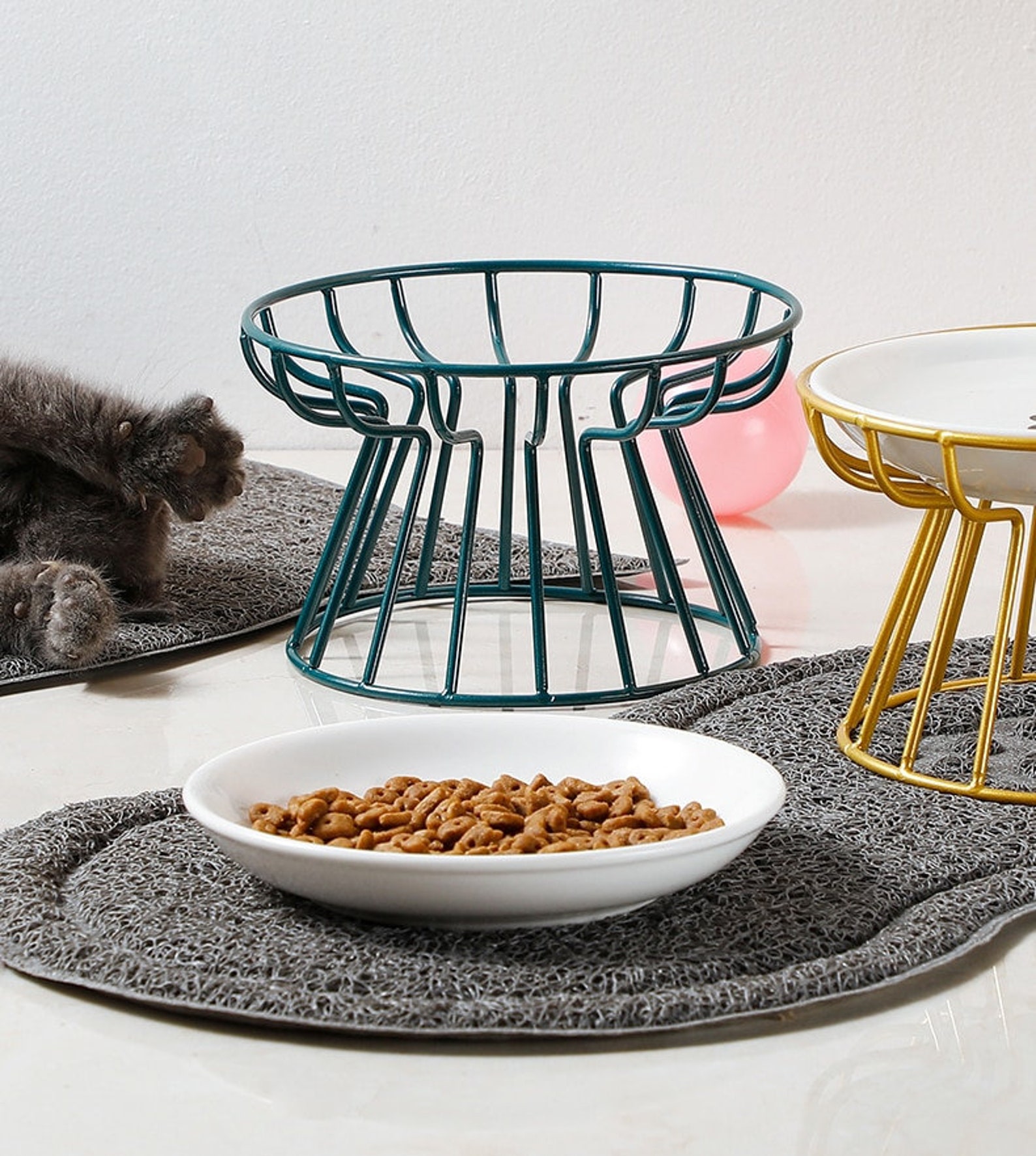 Unique Cat bowl with metal stand Modern ceramic pet bowl Etsy