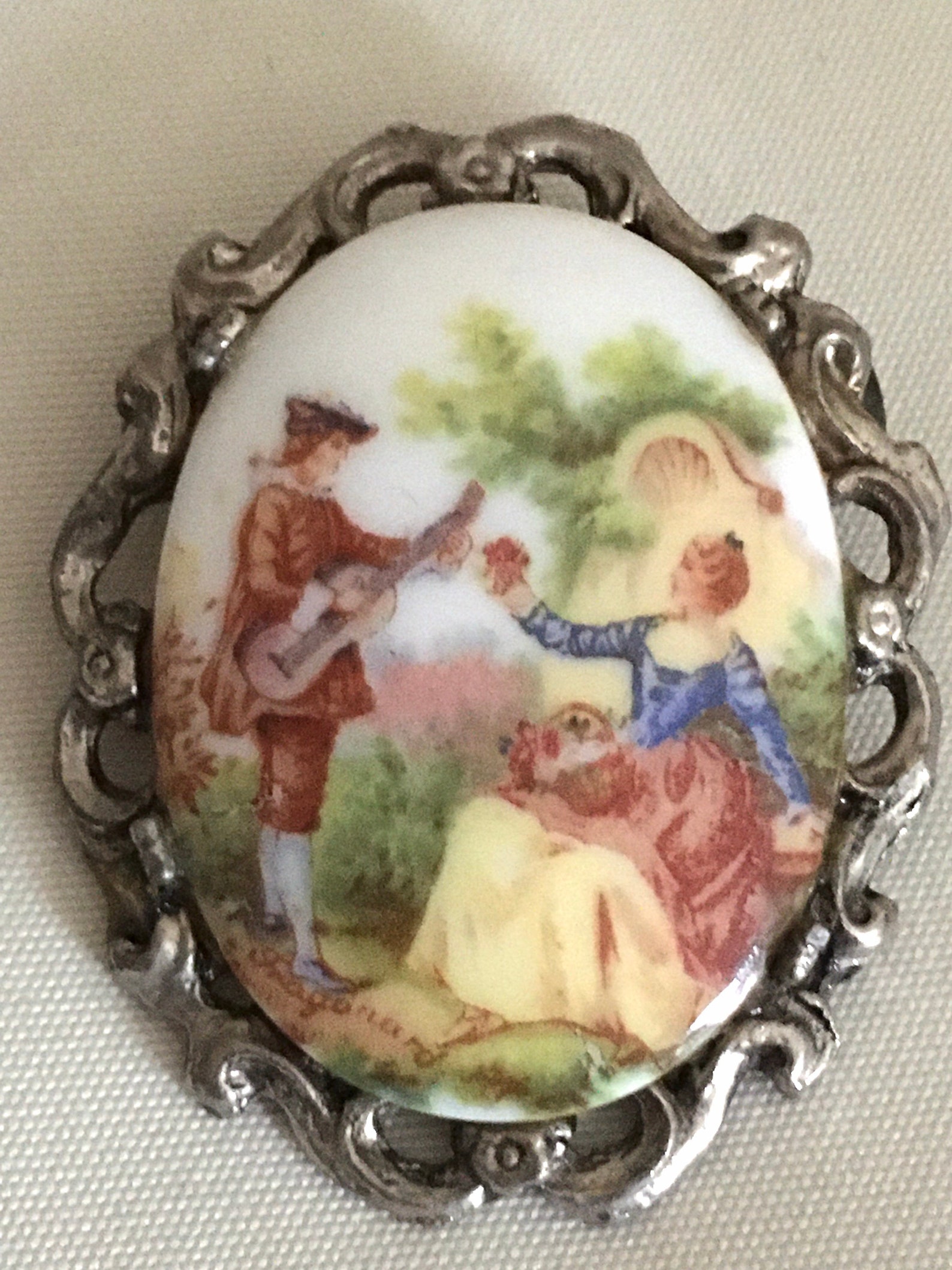 Vintage Limoges Brooch Signed Fragonard Silver Filigree Etsy