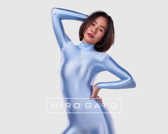 HIRO GATO Satin Spandex Silk Catsuit Navy Blue Burning Suit Rave Party  Zentai Bodysuit Man Woman 