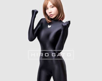 HIRO GATO Satin Spandex Silk Catsuit Black Burning Suit Rave Party Zentai Bodysuit Man Woman