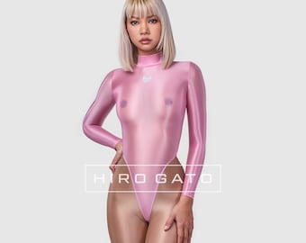 HIRO GATO Sheer Nylon Hoge Been Spandex Turnpak Lichtroze Branderpak Rave Party Catsuit Bodysuit Taille