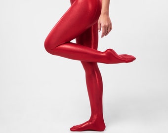 HIRO GATO Mystique Metallic Spandex Legging Yoga Pants Yogapants red Rave Party Pantyhose Tights