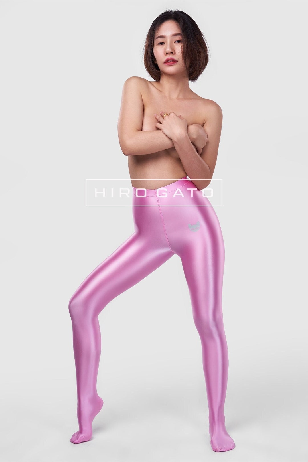 HIRO GATO Shiny Satin Spandex Legging Light Pink Yoga Pants