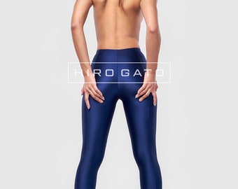 HIRO GATO Shiny Spandex Legging Yoga Pants Yogapants Navy Blue