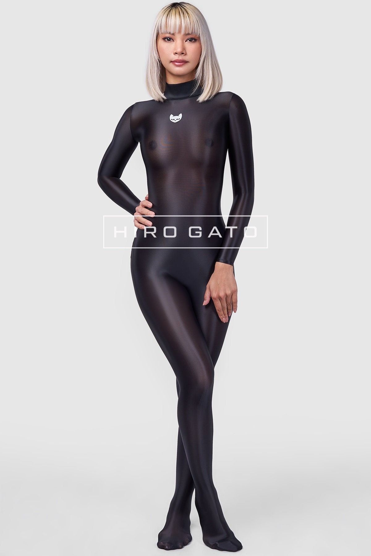 Buy HIRO GATO Sheer Nylon Spandex Catsuit Black Burning Suit Rave Party  Zentai Bodysuit Transparent See Through Online in India 